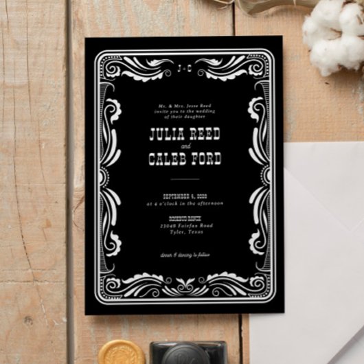 ヴィンテージ西カウボーイ素朴カントリー結婚式 招待状