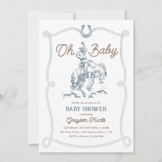 ヴィンテージ西カウボーイ赤ちゃんシャワー 招待状 (正面)