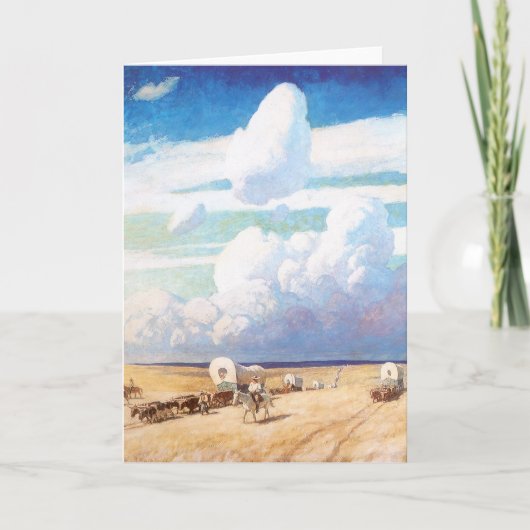 ヴィンテージ西カウボーイ、ワイエスの幌馬車 カード (正面)