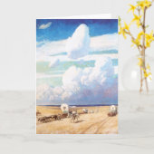 ヴィンテージ西カウボーイ、ワイエスの幌馬車 カード (黄色い花)