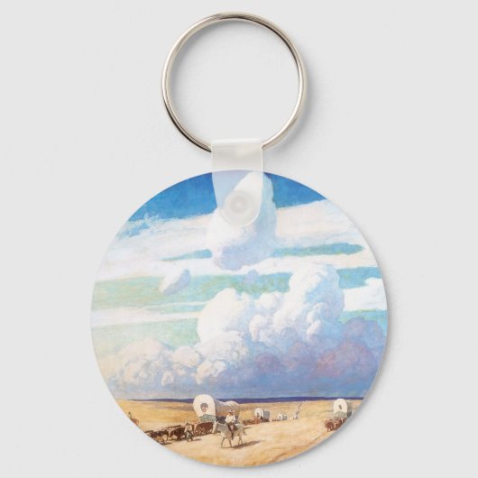 ヴィンテージ西カウボーイ、ワイエスの幌馬車 キーホルダー (正面)