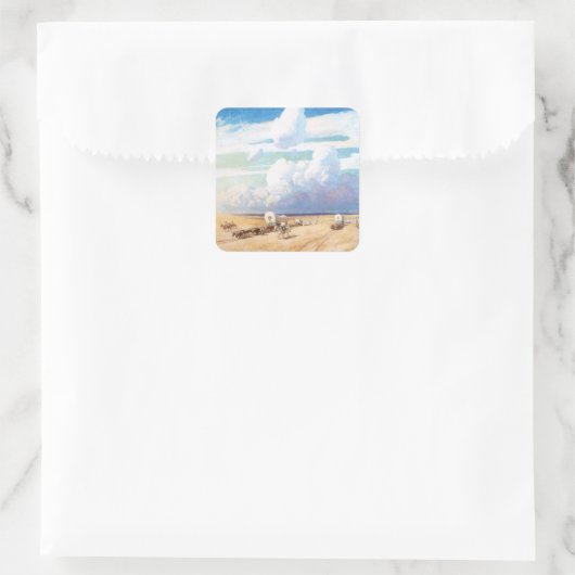 ヴィンテージ西カウボーイ、ワイエスの幌馬車 スクエアシール (バッグ)