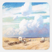 ヴィンテージ西カウボーイ、ワイエスの幌馬車 スクエアシール (正面)