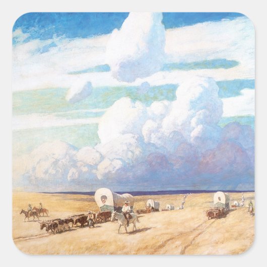 ヴィンテージ西カウボーイ、ワイエスの幌馬車 スクエアシール (正面)