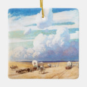 ヴィンテージ西カウボーイ、ワイエスの幌馬車 セラミックオーナメント (正面)