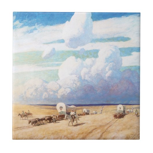 ヴィンテージ西カウボーイ、ワイエスの幌馬車 タイル (正面)