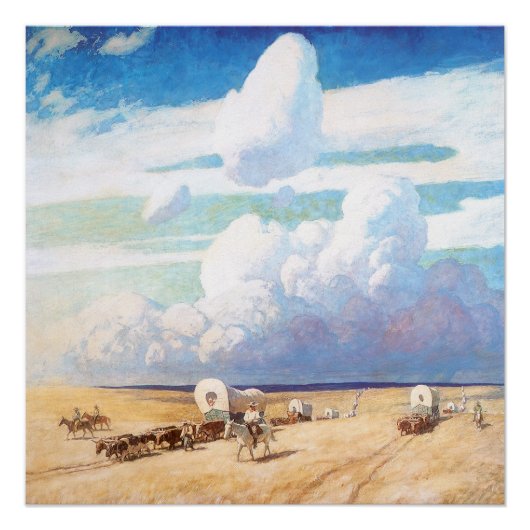 ヴィンテージ西カウボーイ、ワイエスの幌馬車 ポスター (正面)