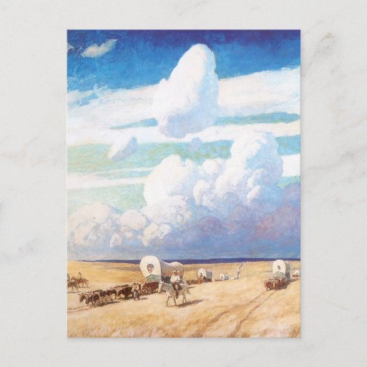 ヴィンテージ西カウボーイ、ワイエスの幌馬車 ポストカード (正面)