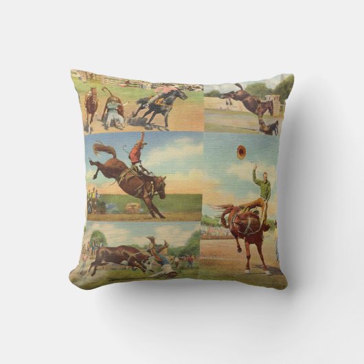 ヴィンテージ西ロデオイベントカウボーイズ馬牛 クッション (正面)