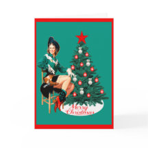 ヴィンテージ西女性のカーボーイとクリスマスツリー