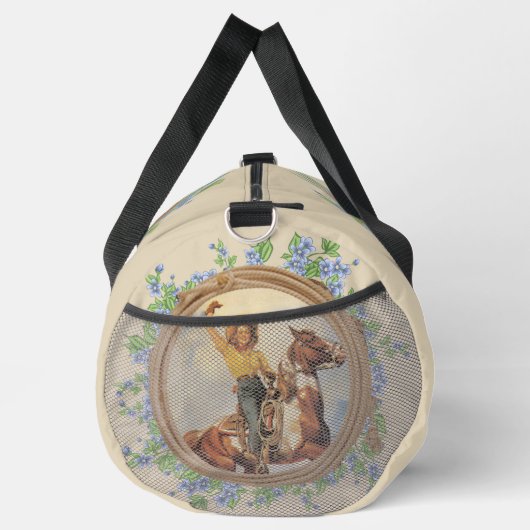 ヴィンテージ西女性のカーボーイウマとロープフラワー ダッフルバッグ (右)