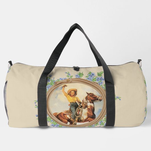 ヴィンテージ西女性のカーボーイウマとロープフラワー ダッフルバッグ (裏面)