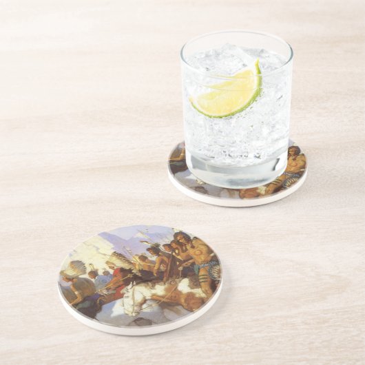 ヴィンテージ西洋美術インディアン戦争パーティーby NC Wyeth コースター (側面)