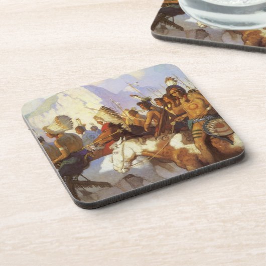 ヴィンテージ西洋美術インディアン戦争パーティーby NC Wyeth コースター (左側)