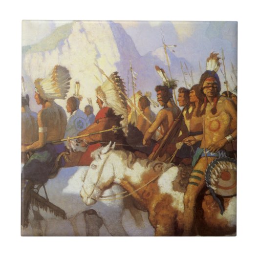 ヴィンテージ西洋美術インディアン戦争パーティーby NC Wyeth タイル (正面)