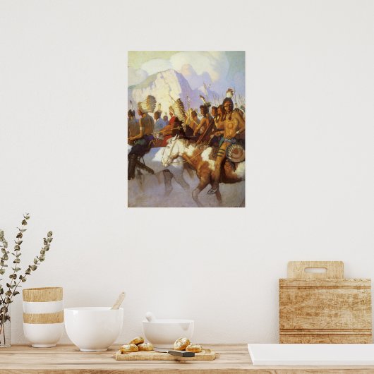 ヴィンテージ西洋美術インディアン戦争パーティーby NC Wyeth ポスター (キッチン)