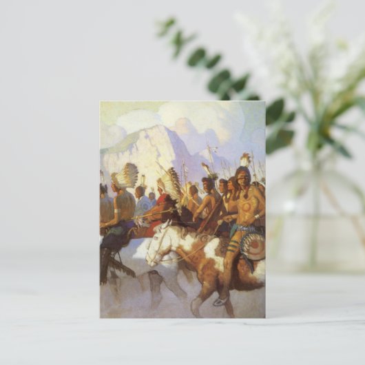 ヴィンテージ西洋美術インディアン戦争パーティーby NC Wyeth ポストカード (スタンド正面)