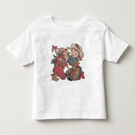 ヴィンテージ西部カウガールキッドとクリスマスストッキング トドラーTシャツ (正面)
