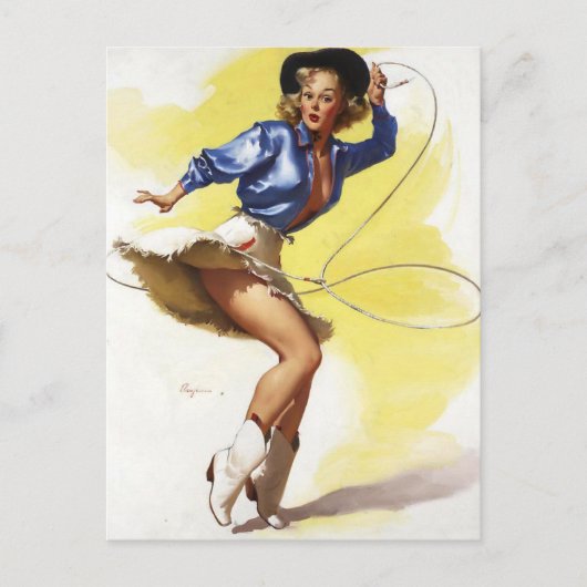 ヴィンテージ西部カウガール ピンアップガール ポストカード (正面)