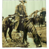 ヴィンテージ西部テキサス州カウボーイトレイルライドホース シャワーカーテン (正面)