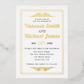 ヴィンテージ要素及びタイポグラフィ結婚金ゴールド 箔招待状 (正面)