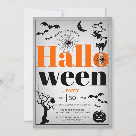 ヴィンテージ要素大人ハロウィーングレーパーティー 招待状 (正面)