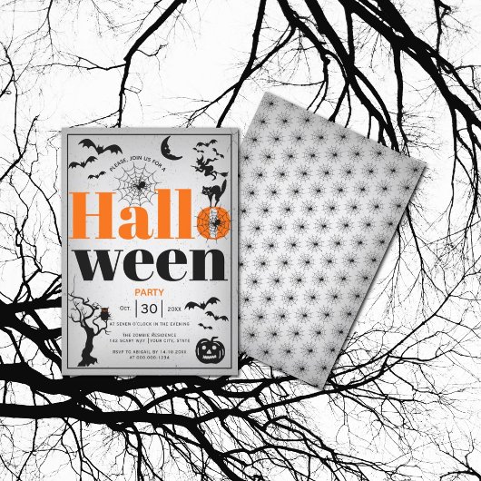 ヴィンテージ要素大人ハロウィーングレーパーティー 招待状