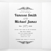 ヴィンテージ要素、黒、白のタイポグラフィ結婚の 三つ折り招待状 (内部中)