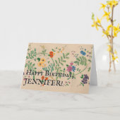 ヴィンテージ見る花葉、ハッピーバースデー、茎 カード (黄色い花)
