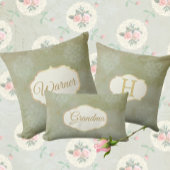 ヴィンテージ見パーソナライズされたた薄暗い緑のダマスク クッション