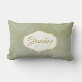 ヴィンテージ見パーソナライズされたた薄暗い緑のダマスク ランバークッション