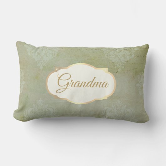 ヴィンテージ見パーソナライズされたた薄暗い緑のダマスク ランバークッション (正面)