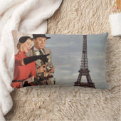 ヴィンテージ観光客アットエッフェルタワーパリバケーション ランバークッション (ブランケット)