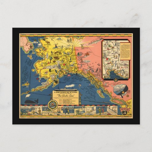 ヴィンテージ観光客アラスカの地図 ポストカード (正面)