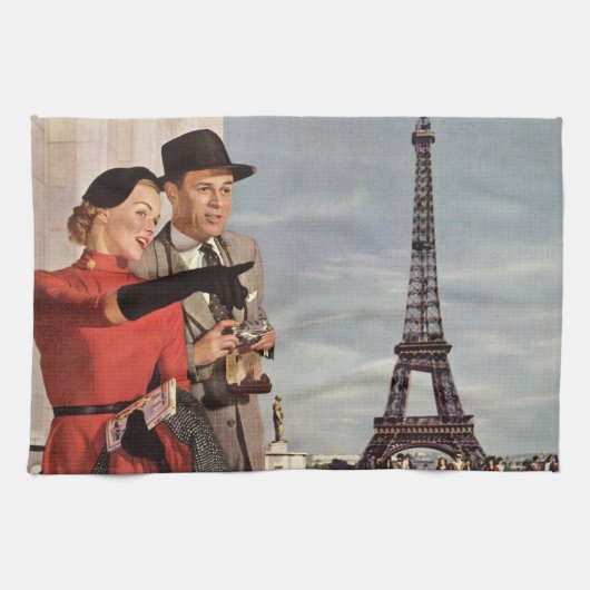 ヴィンテージ観光客旅行インパリエッフェルタワー キッチンタオル (横)