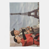 ヴィンテージ観光客旅行インパリエッフェルタワー キッチンタオル (縦)