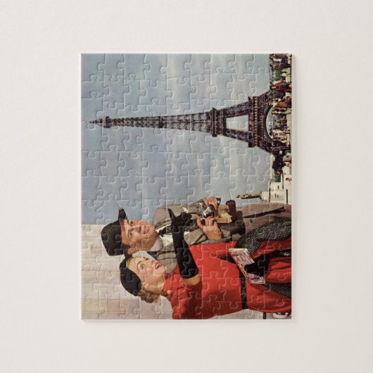 ヴィンテージ観光客旅行インパリエッフェルタワー ジグソーパズル (縦)