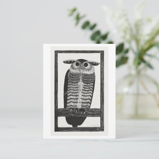 ヴィンテージ角フクロウイラストレーション ポストカード (スタンド正面)