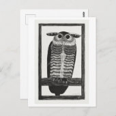 ヴィンテージ角フクロウイラストレーション ポストカード (正面/裏面)