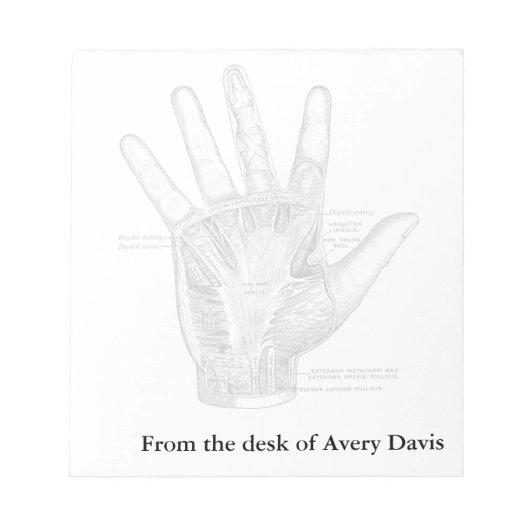 ヴィンテージ解剖学アート手のひら ノートパッド (正面)