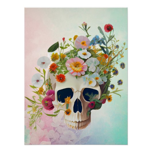 ヴィンテージ解剖学スカル花医 ポスター (正面)