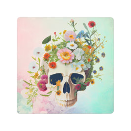 ヴィンテージ解剖学スカル花医 メタルプリント