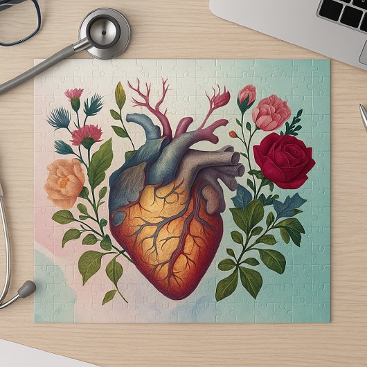 ヴィンテージ解剖学ハート花医 ジグソーパズル