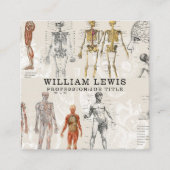 ヴィンテージ解剖学生物学アートQRコードソーシャルメディア スクエア名刺 (正面)