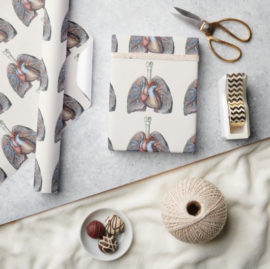 ヴィンテージ解剖学的肺ハート臓器血液 ラッピングペーパー (クラフト)