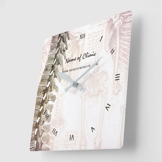 ヴィンテージ解剖学的脊髄カイロプラクタークリニック スクエア壁時計 (傾斜)