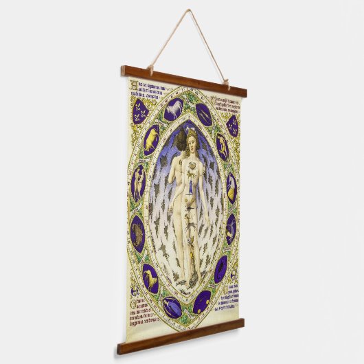 ヴィンテージ解剖学的〔占星術の〕十二宮図マン 吊り下げ型タペストリー (傾斜あり)