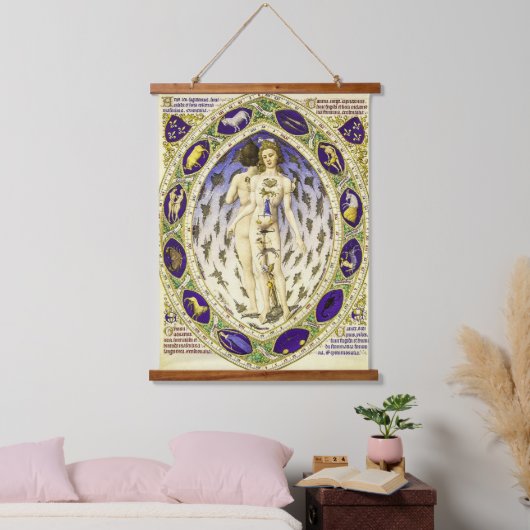 ヴィンテージ解剖学的〔占星術の〕十二宮図マン 吊り下げ型タペストリー (寝室)