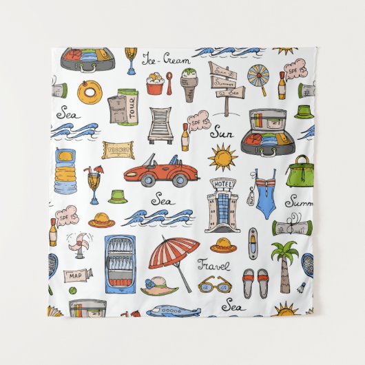 ヴィンテージ記号の手書きパターン タペストリー (正面)