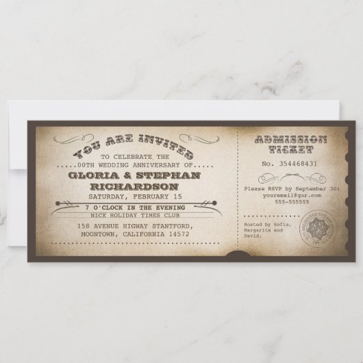 ヴィンテージ記念日チケットタイポグラフィデザイン 招待状 (正面)